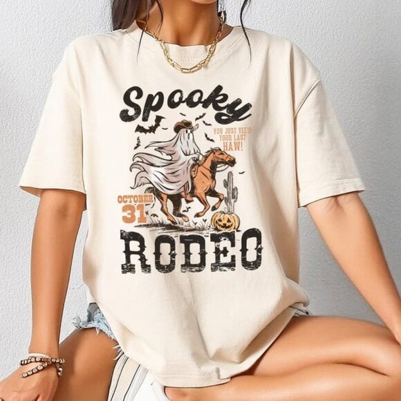 Tops - Western Halloween Shirt, Spooky Rodeo Shirt, Halloween Skeleton Shirt